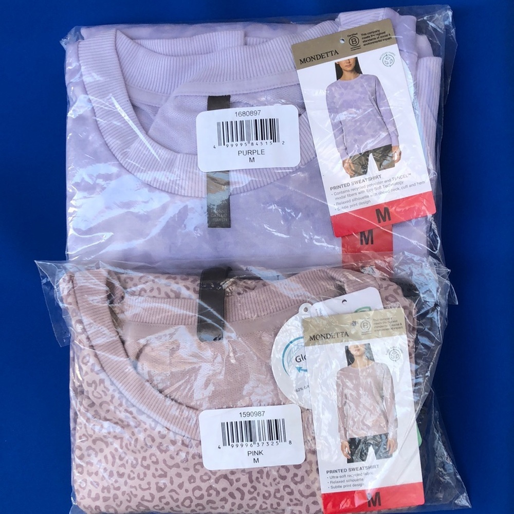 Set of 2 Mondetta Women's Printed Crewneck Active Sweatshirt pink/purple